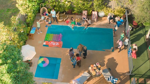 Aerial view of pool party